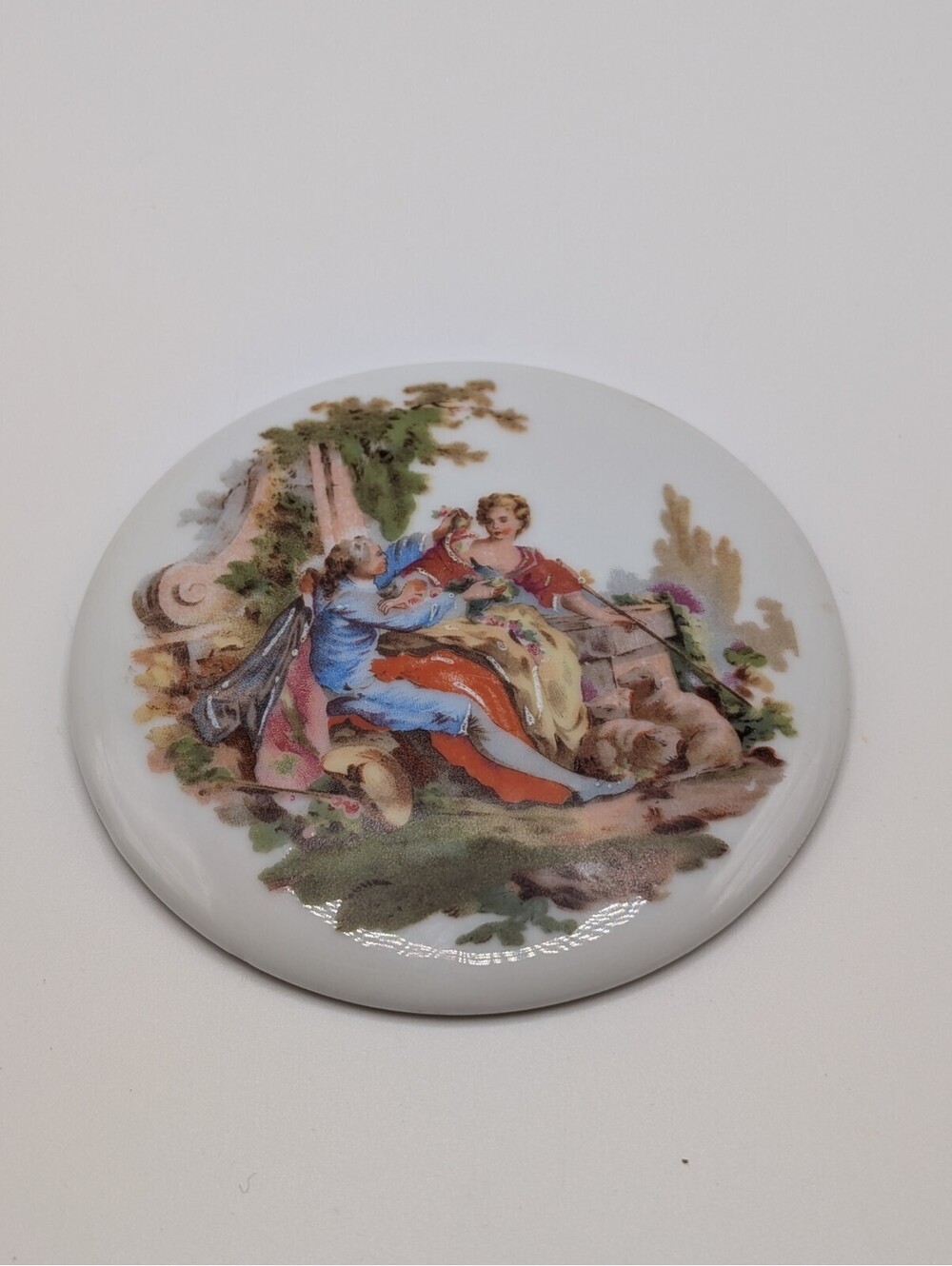 Vintage Porcelain Plaque Romantic Courting Couple Fragonard Style Victorian Art